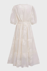 Curveins Plus Size Cross-Collar Embroidered Puff Sleeve Maxi Dress
