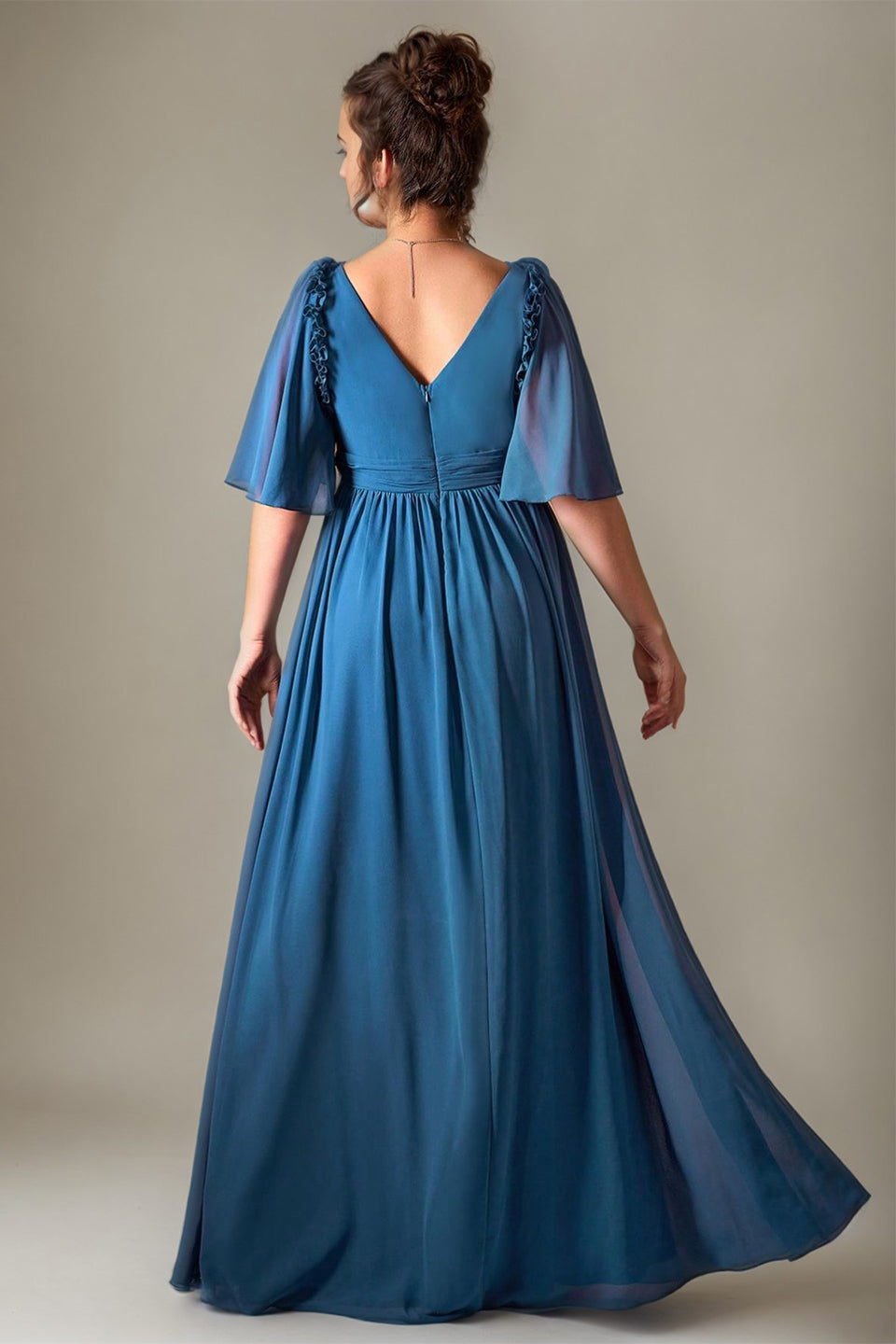 Curveins Plus Size Shoulder-Detail Batwing Sleeve Waist-Defined Elegant Maxi Dress