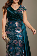 Curveins Plus Size Sparkling Sequin V-Neck Curve-Hugging Maxi Dress