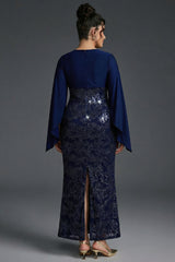 Curveins Plus Size V-Neck Open Sleeve Sequin Panel Bodycon Maxi Dress