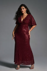 Curveins Plus Size Batwing Sleeve Sequin Sexy Bodycon Maxi Dress