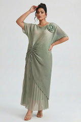 Curveins Plus Size Round Neck Short Sleeve Robe and Wide-Leg Pants Set