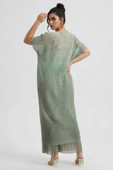 Curveins Plus Size Round Neck Short Sleeve Robe and Wide-Leg Pants Set