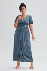 Curveins Plus Size V-Neck Velvet Plain Maxi Dress