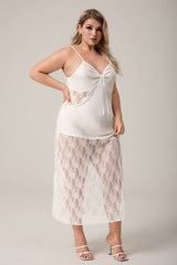 Curveins Plus Size Irregular Hem Lace Panel Spaghetti Strap Dress, Stylish Comfortable Outfit