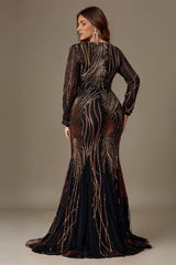 Curveins Plus Size Round Neck Long Sleeve Sequin Bodycon Maxi Dress