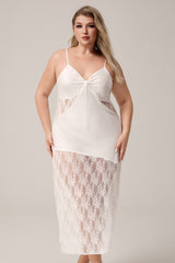 Curveins Plus Size Irregular Hem Lace Panel Spaghetti Strap Dress, Stylish Comfortable Outfit