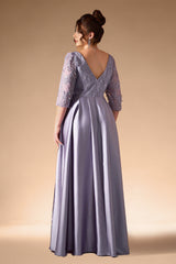 Curveins Plus Size Elegant V-Neck Embroidery Half-Sleeve Slimming Maxi Dress