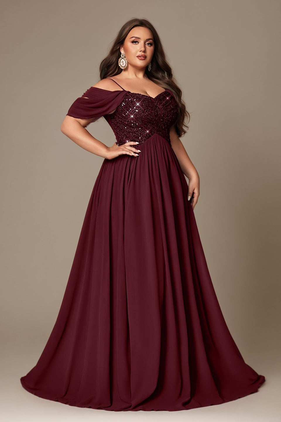 Curveins Plus Size Off-Shoulder Short Sleeve A-Line Maxi Dress