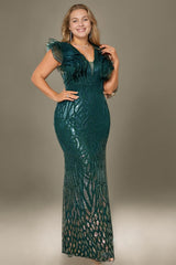 Curveins Elegant Curve Hugging V Neck Sleeveless Sequin Evening Gown