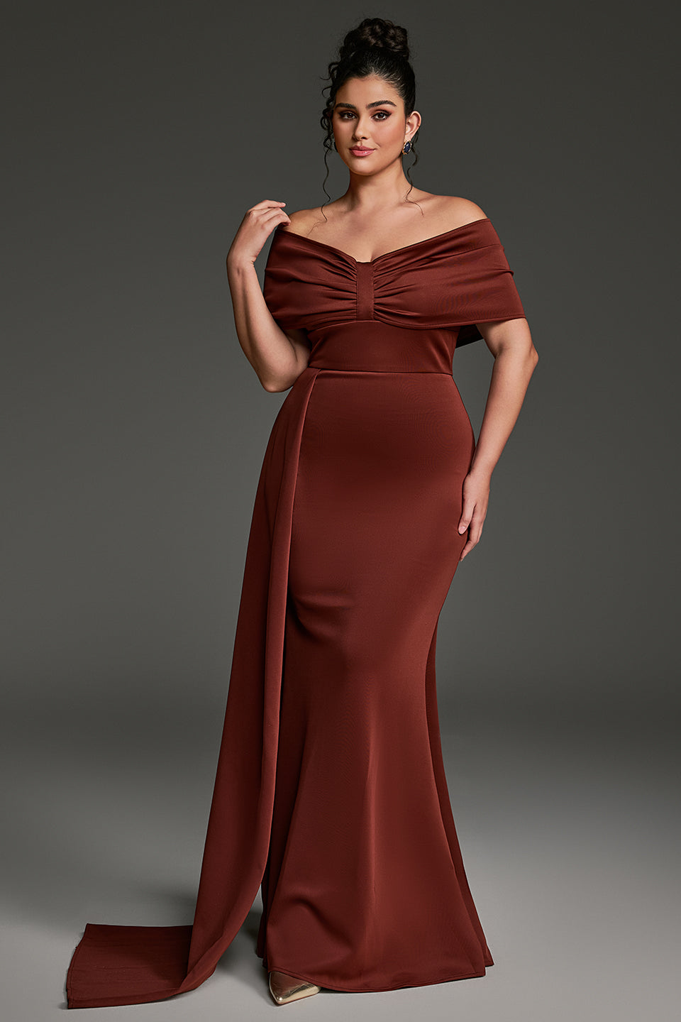 Curveins Plus Size Off-Shoulder One Side Tie Bodycon Maxi Dress