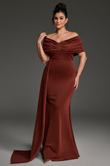 Curveins Plus Size Off-Shoulder One Side Tie Bodycon Maxi Dress