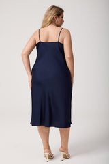 Curveins Plus Size Satin Cowl Neck Spaghetti Strap Loose Fit Sleep Dress