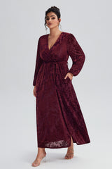 Curveins Plus Size Velvet Wrap Maxi Dress-Vintage Cocktail Style