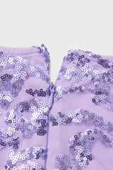 Curveins Plus Size Long Sleeve Lace Patchwork Sequin Maxi Dress with Round Neck