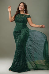 Curveins Plus Size One Shoulder Sleeveless Embroidered Sequin Patchwork Bodycon Maxi Dress