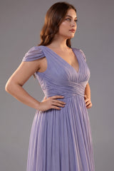 Curveins Plus Size V Neck Short Sleeve Cinched Waist Elegant Maxi Dress