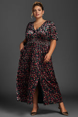 Curveins Plus Size Velvet Plain Maxi Dress