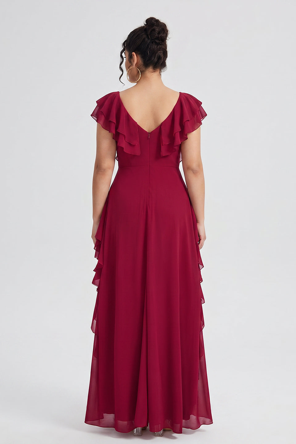 Curveins Plus Size V Neck Short Sleeve Pleated Waist Flowy Tiered Maxi Dress
