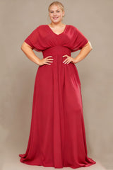 Curveins Plus Size V-Neck Short Sleeve Waist Slim Maxi Dress