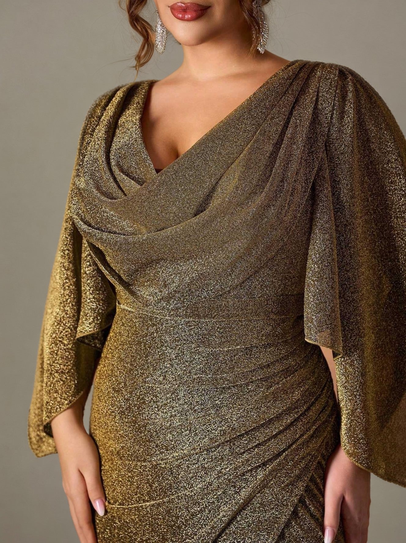 Curveins Plus Size Long Sleeve Side Slit Slim Fit Maxi Dress