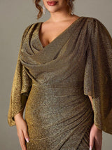 Curveins Plus Size Long Sleeve Side Slit Slim Fit Maxi Dress