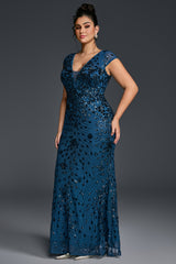 Curveins Plus Size One-Shoulder Side Slit and Waist Cinch Maxi Dress