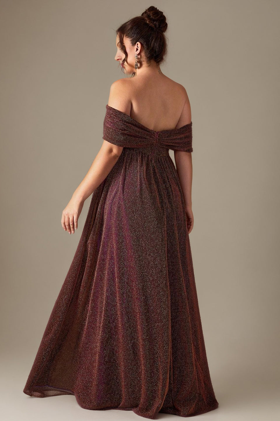 Curveins Plus Size Off-Shoulder Sequin Slit Evening Gown