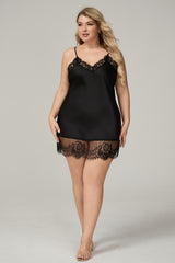 Curveins Plus Size Lace Detail Top and Skirt Sleepwear Set, Sophisticated Comfortable Nightwear