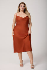 Curveins Plus Size Satin Cowl Neck Spaghetti Strap Loose Fit Sleep Dress