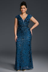 Curveins Plus Size One-Shoulder Side Slit and Waist Cinch Maxi Dress