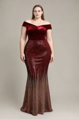 Curveins Plus Size Elegant Off-Shoulder Velvet Fishtail Long Dress