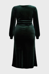 Curveins Plus Size V-Neck Long Sleeves Side Slit Bodycon Maxi Dress
