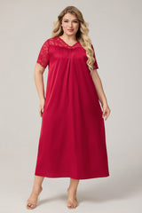 Curveins Plus Size Ice Silk Short Sleeve Loose Fit Comfortable Sleep Dress
