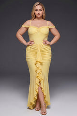 Curveins Plus Size Off Shoulder Strap Maxi Dress with Asymmetrical Hem Elegant Style