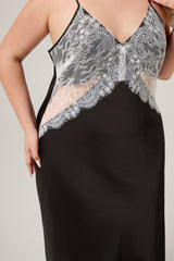 Curveins Plus Size Elegant Satin Lace Trim Slip Dress Sleepwear Long Gown