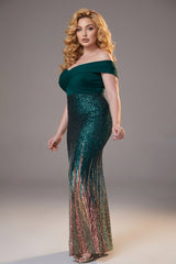 Curveins Plus Size Off Shoulder Sequin Patchwork Bodycon Elegant Maxi Dress