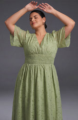 Curveins Plus Size V-Neck High-Waist Pleated Maxi Dress