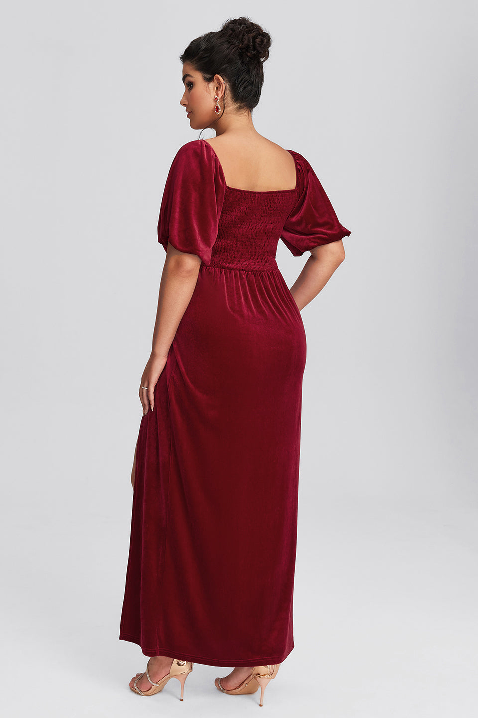 Curveins Plus Size Velvet V-Neck Elegant Maxi Dress