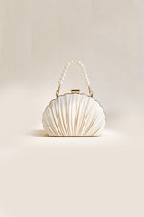 Curveinse Beige Shell Pearl Embellished Elegant Evening Clutch Bag
