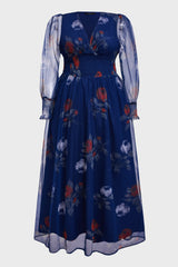 Curveins Plus Size V-Neck Floral Mesh Maxi Dress