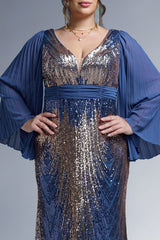 Curveins Plus Size Sparkling V-Neck Batwing Long-Sleeve Curve-Fit Maxi Dress