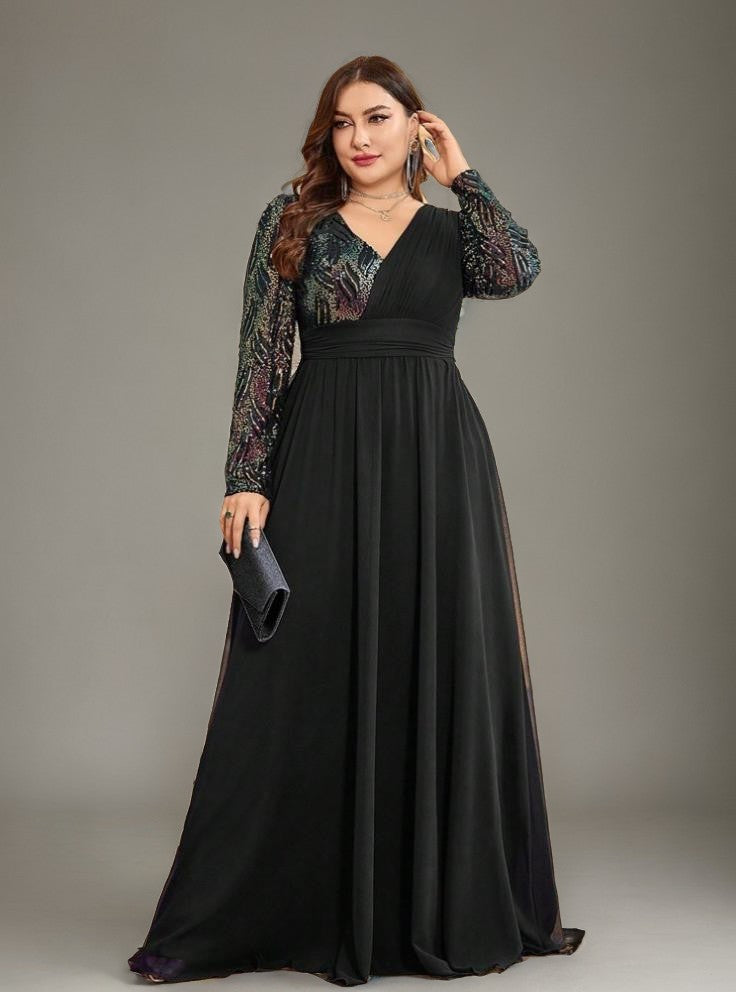 Curveins Plus Size V-Neck Sequin Bodycon Maxi Dress