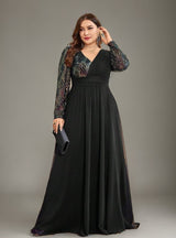 Curveins Plus Size V-Neck Sequin Bodycon Maxi Dress