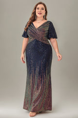 Curveins Plus Size Glam V-Neck Batwing Sleeve Curve-Flattering Sequin Dress