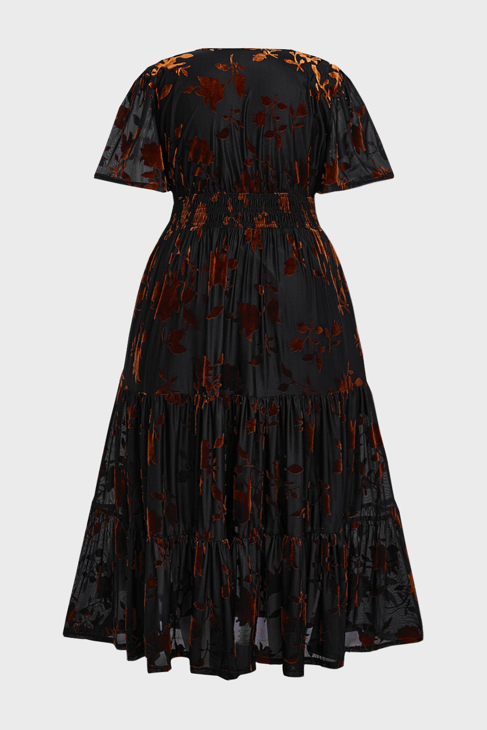 Curveins Plus Size Velvet V-Neck Ruched  Dress