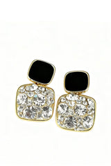Curveins Black Square Rhinestone Drop Earrings