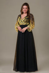 Curveins Plus Size V-Neck Floral Patchwork Maxi Dress with Flattering Flare Sleeves