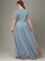 Curveins Plus Size Wrap V-Neck Batwing Sleeve Waist Tie Maxi Dress
