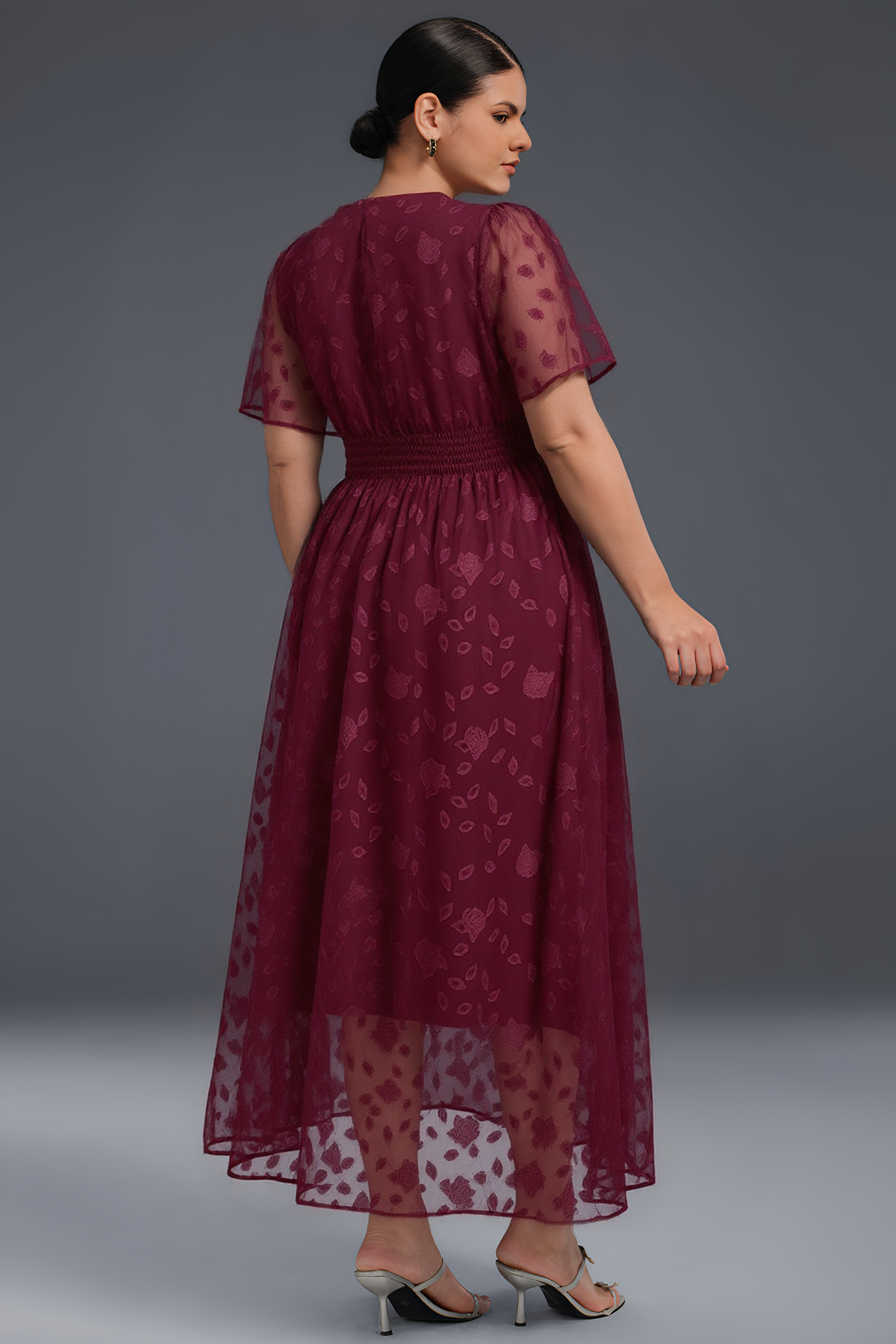 Curveins Plus Size V-Neck High-Waist Pleated Maxi Dress